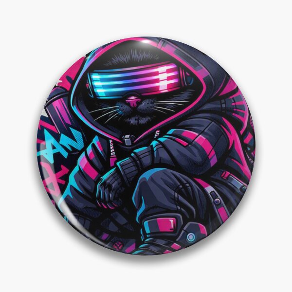 Artikelvorschau, Cyberpunk Techwear Katzen-Streetwear Neon-Visieraufkleber entworfen und verkauft von CyberPaws Art.