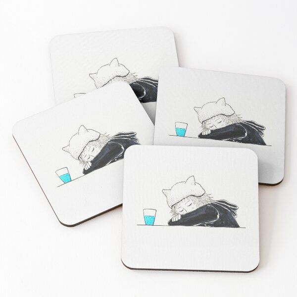 Item preview, Sleepy Cat Ears Character with Water Glass designed and sold by Elite Wall Art.
