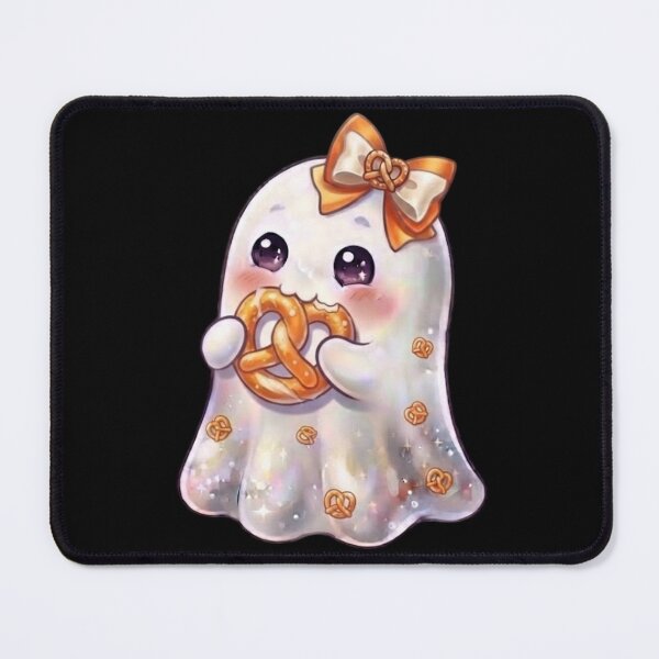Item preview, Cute Kawaii Ghost Eating a Pretzel Design / Gift / Bakery Shop / Tops / For kids / Halloween Decors / Foodie T-shirts mugs stickers phone case journal poster designed and sold by TeenLake.