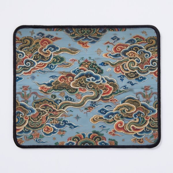 Item preview, Korean Royal Dancheong Seamless Pattern: Traditional Sky Blue Wood, Auspicious Clouds & Palace Art Print, Tapestry & Home Decor designed and sold by SOOstudio73.