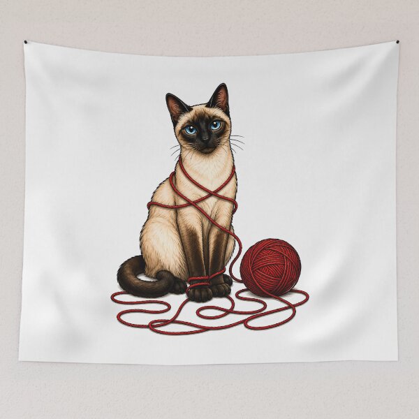 Item preview, Siamese Cat Yarn Ball Mischief Art designed and sold by Old's Cool Cat Studio.