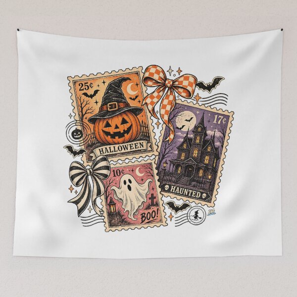 Item preview, Vintage Halloween Postage Stamps Ribbon Coquette Spooky Art designed and sold by DesignArtist.ia.