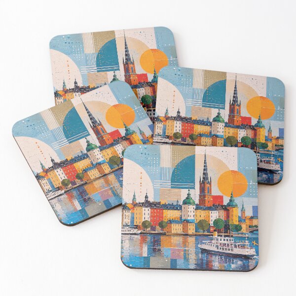 Item preview, A cubist painting of Stockholm, Sweden – A Beautiful city in Europe. designed and sold by GalleryKauffeld.