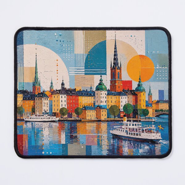 Item preview, A cubist painting of Stockholm, Sweden – A Beautiful city in Europe. designed and sold by GalleryKauffeld.