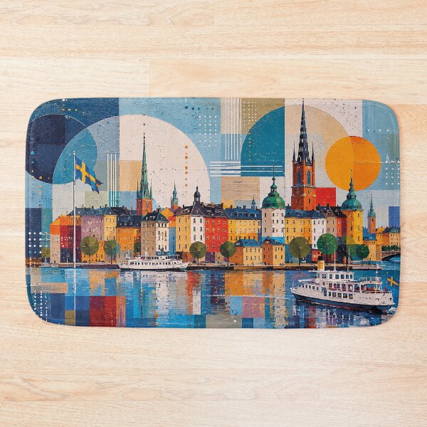Item preview, A cubist painting of Stockholm, Sweden – A Beautiful city in Europe. designed and sold by GalleryKauffeld.