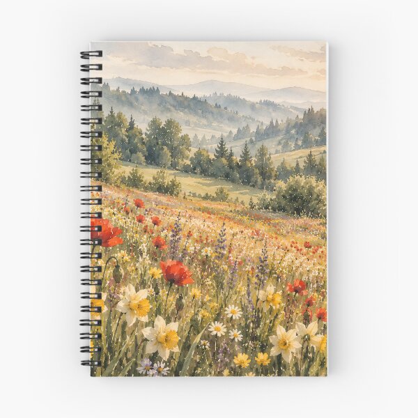 Item preview, Wildflower Meadow Watercolour Painting Sunlit Alpine Valley designed and sold by Jozefin's Studio.