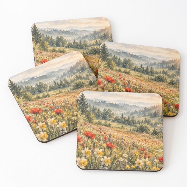 Item preview, Wildflower Meadow Watercolour Painting Sunlit Alpine Valley designed and sold by Jozefin's Studio.