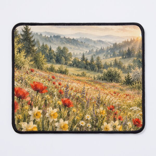 Item preview, Wildflower Meadow Watercolour Painting Sunlit Alpine Valley designed and sold by Jozefin's Studio.