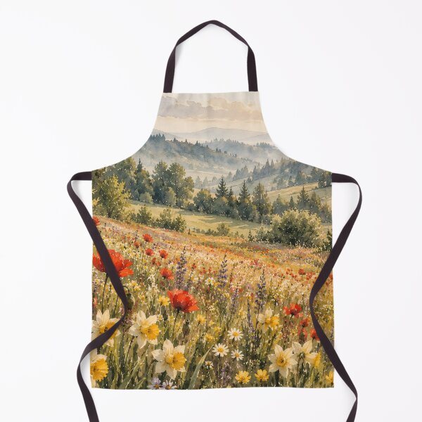 Artikelvorschau, Aquarellgemälde einer Wildblumenwiese im sonnenbeschienenen Alpental entworfen und verkauft von Jozefin's Studio.