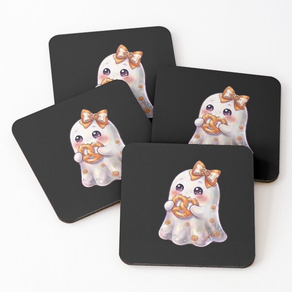 Item preview, Cute Kawaii Ghost Eating a Pretzel Design / Gift /  Bakery Shop / Tops / For kids / Halloween Decors / Foodie T-shirts mugs stickers phone case journal poster designed and sold by TeenLake.