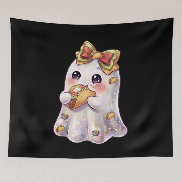 Item preview, Cute Kawaii Ghost Eating a Taco Design /  Burrito Taco / Halloween / Foodie / T-shirts mugs stickers phone case hardcover journal poster designed and sold by TeenLake.
