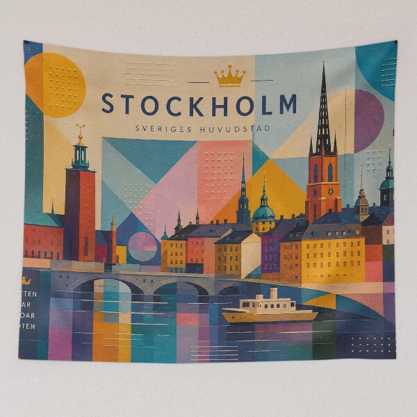 Item preview, A cubist painting of Stockholm, Sweden – A Beautiful city in Europe. designed and sold by GalleryKauffeld.