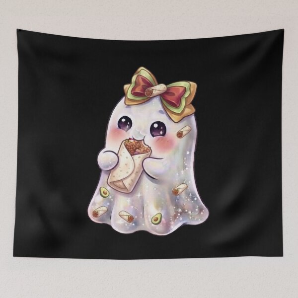 Item preview, Cute Kawaii Ghost Eating a Burrito Design /  Salsa / Halloween / Foodie / T-shirts mugs stickers phone case hardcover journal poster designed and sold by TeenLake.