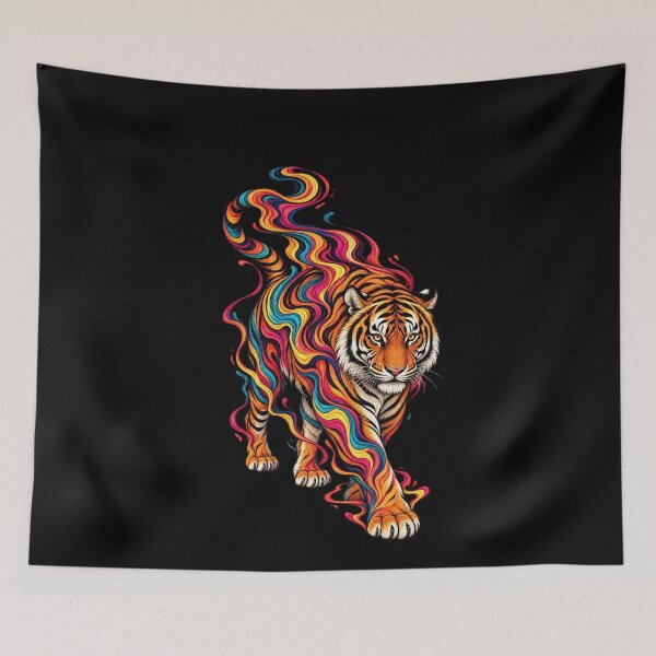 Item preview, Tiger In Colorful Flowing Ribbons designed and sold by elderberry.