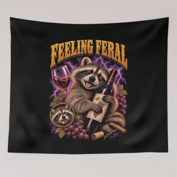 Item preview, A wine-loving raccoon hugs a wine bottle designed and sold by LuminOrb.