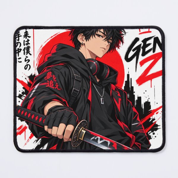 Item preview, Anime Samurai Warrior – Black & Red Katana Gen Z Streetwear designed and sold by Shanker-studio.