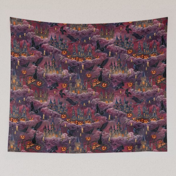 Item preview, Gothic Raven Castle: Enchanted Halloween Haunted Castle Seamless Pattern designed and sold by Dream Bloom Gallery.