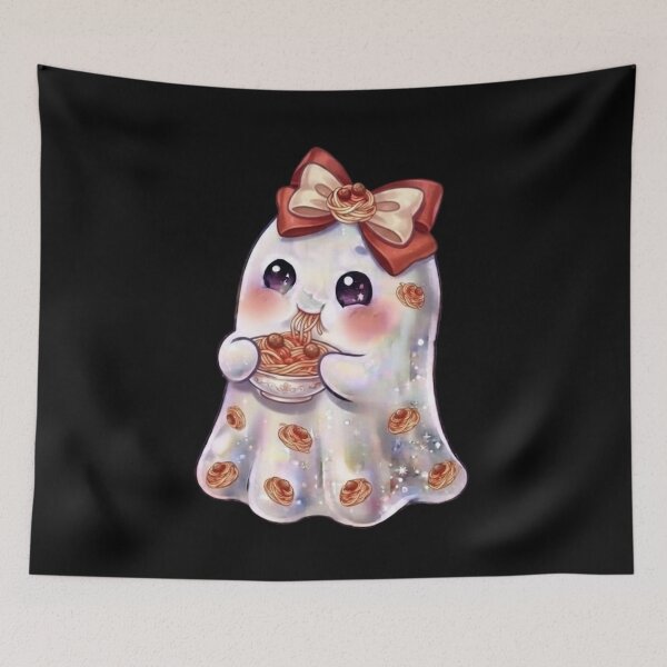 Item preview, Cute Kawaii Ghost Eating a Spaghetti Design /  Noodles Bowl / Halloween / Foodie / T-shirts mugs stickers phone case hardcover journal poster designed and sold by TeenLake.