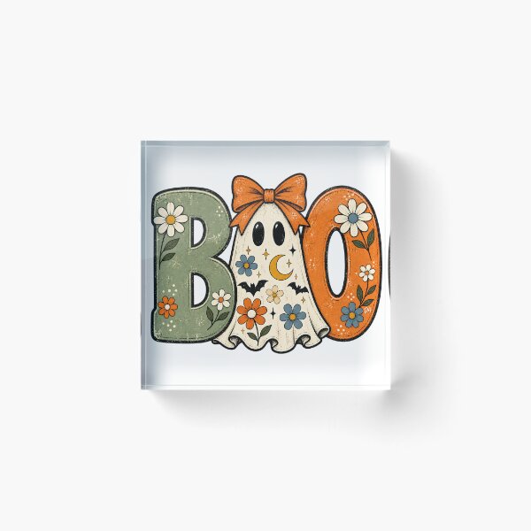 Item preview, BOO Floral Ghost Retro Coquette Halloween Typography Art designed and sold by DesignArtist.ia.