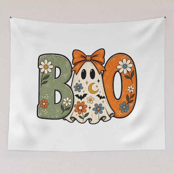 Item preview, BOO Floral Ghost Retro Coquette Halloween Typography Art designed and sold by DesignArtist.ia.