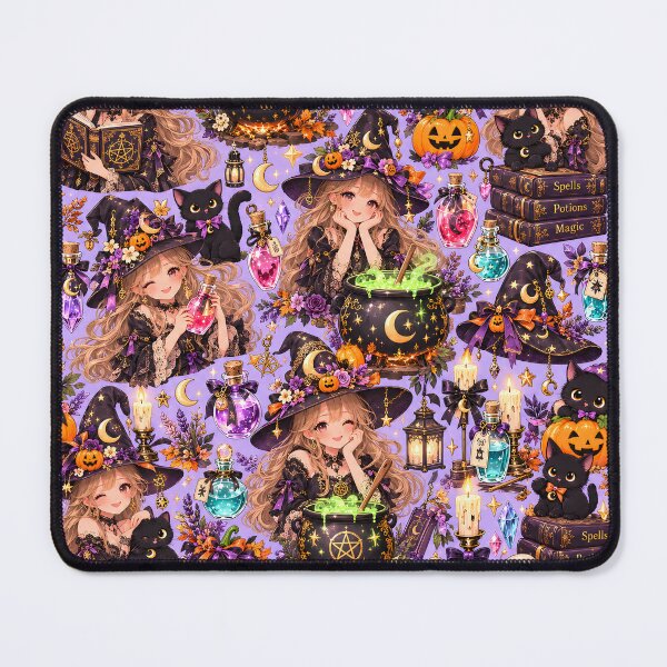 Item preview, Halloween Pattern: charming witch and her black cat designed and sold by DreamagineArtDesign.