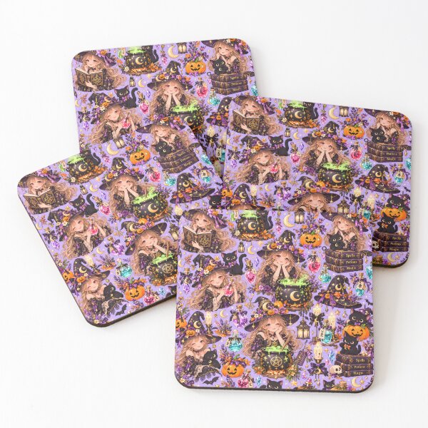 Item preview, Halloween Pattern: charming witch and her black cat designed and sold by DreamagineArtDesign.