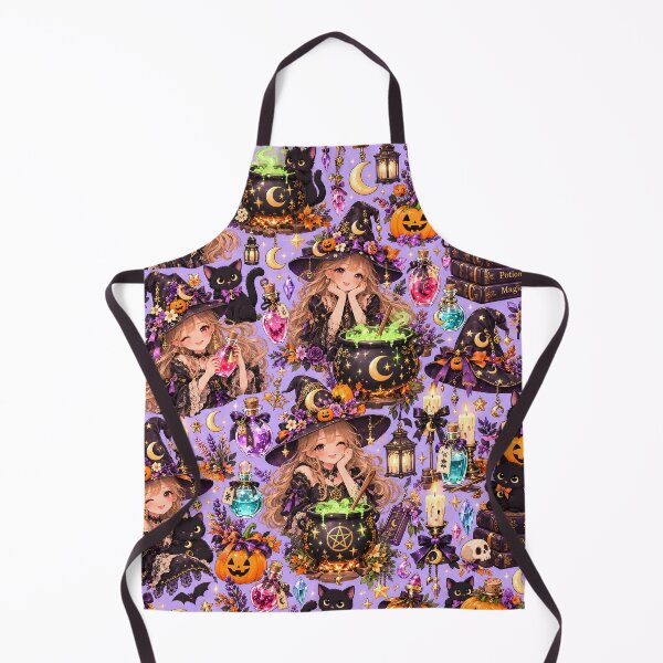 Item preview, Halloween Pattern: charming witch and her black cat designed and sold by DreamagineArtDesign.