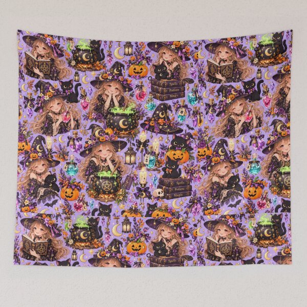 Item preview, Halloween Pattern: charming witch and her black cat designed and sold by DreamagineArtDesign.