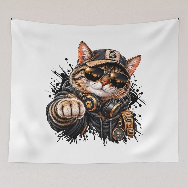 Item preview, Good Vibes Only Cat – Cool Streetwear Adventure designed and sold by ArtGStudio.
