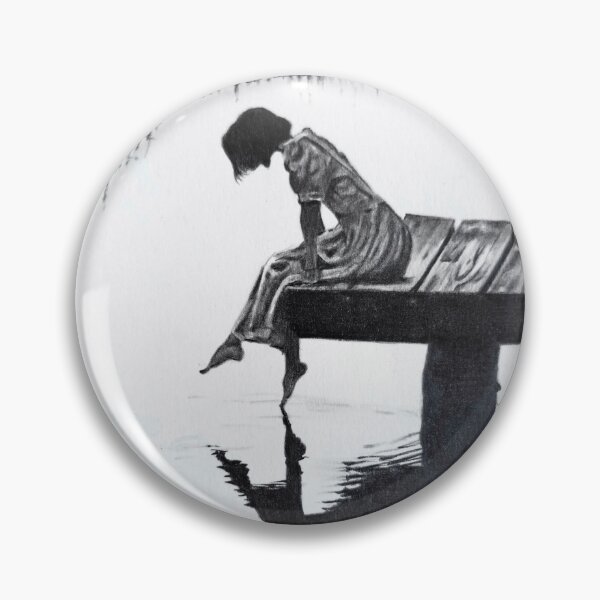 Item preview, Quiet Reflection – Girl on Wooden Dock Charcoal Pencil Drawing designed and sold by BoyanVBart.