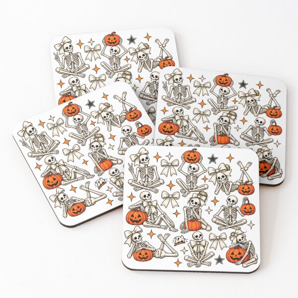 Item preview, Cute Skeleton Poses Bows Pumpkins Halloween Sticker Sheet Art designed and sold by DesignArtist.ia.