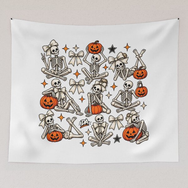 Item preview, Cute Skeleton Poses Bows Pumpkins Halloween Sticker Sheet Art designed and sold by DesignArtist.ia.