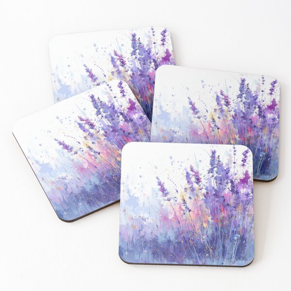 Item preview, Lavender Field Watercolor Meadow in Violet Periwinkle and Gold Floral Art designed and sold by solynneart.
