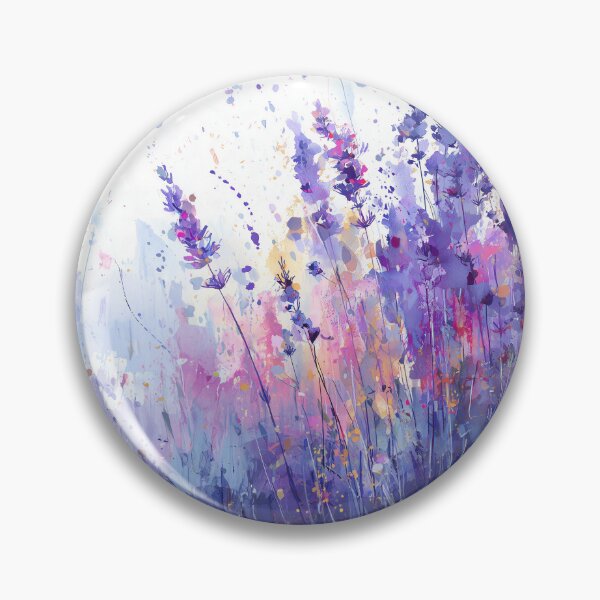 Item preview, Lavender Field Watercolor Meadow in Violet Periwinkle and Gold Floral Art designed and sold by solynneart.