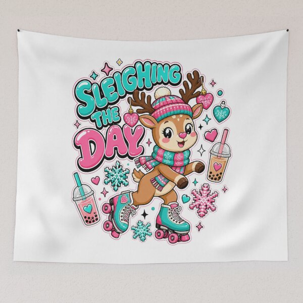 Item preview, Sleighing The Day Funny Roller Skating Reindeer Graphic Tee designed and sold by Design Vibras.