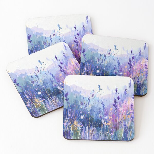 Item preview, Impressionist Lavender Meadow Purple Wildflowers on Misty Blue Hills Art designed and sold by solynneart.