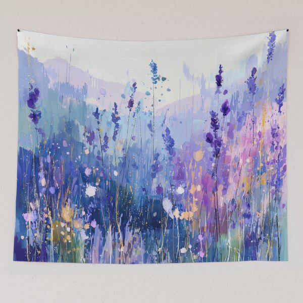 Item preview, Impressionist Lavender Meadow Purple Wildflowers on Misty Blue Hills Art designed and sold by solynneart.