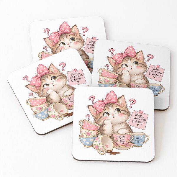 Item preview, Funny Forgetful Cat With Teacups Cute Kawaii Cat Illustration designed and sold by StickyDelights.