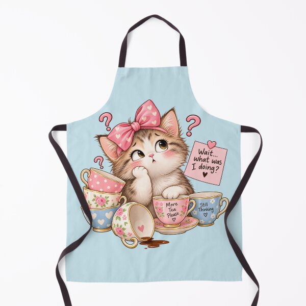 Item preview, Funny Forgetful Cat With Teacups Cute Kawaii Cat Illustration designed and sold by StickyDelights.