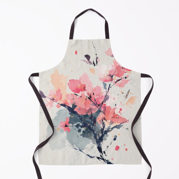 Item preview, Cherry Blossom Ink Painting Coral Pink Sakura Branch Japanese Minimalist Art designed and sold by solynneart.