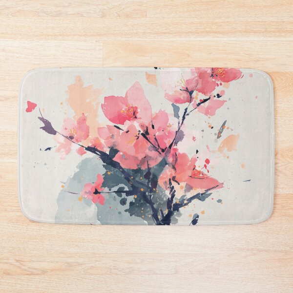 Item preview, Cherry Blossom Ink Painting Coral Pink Sakura Branch Japanese Minimalist Art designed and sold by solynneart.