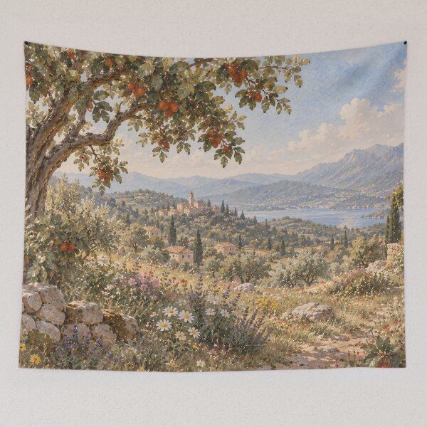 Item preview, Mediterranean Landscape Oil Painting Tuscany Hillside Vista designed and sold by Jozefin's Studio.