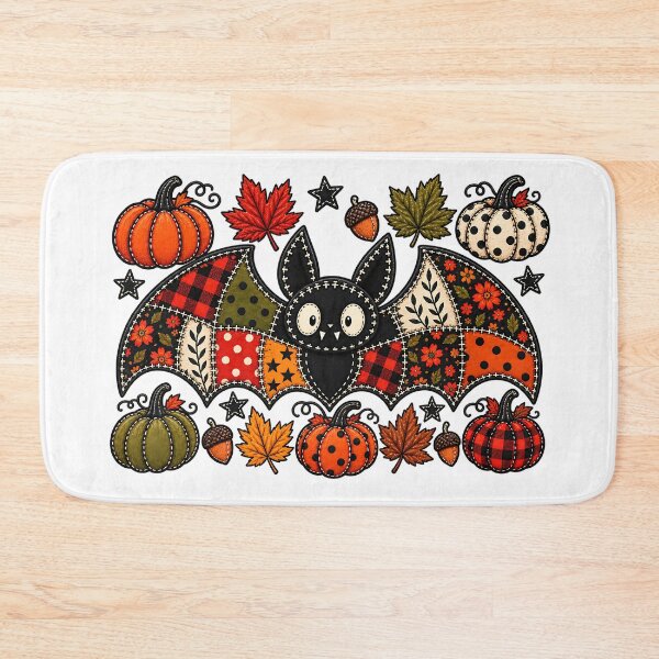 Item preview, Patchwork Bat Autumn Harvest Pumpkin Folk Art designed and sold by DesignArtist.ia.