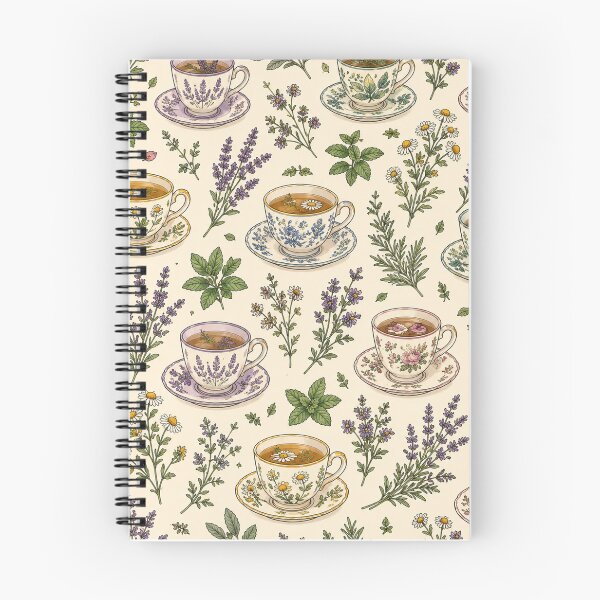 Item preview, Vintage Botanical Tea Cup and Herbal Tea Pattern designed and sold by SleepyLlamaClothes.