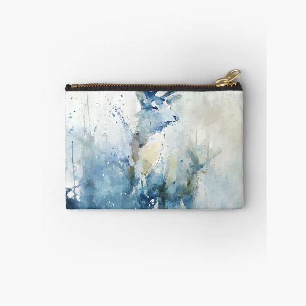 Item preview, Watercolor Stag Painting in Winter Fog Blue Grey Misty Forest Deer Art designed and sold by solynneart.