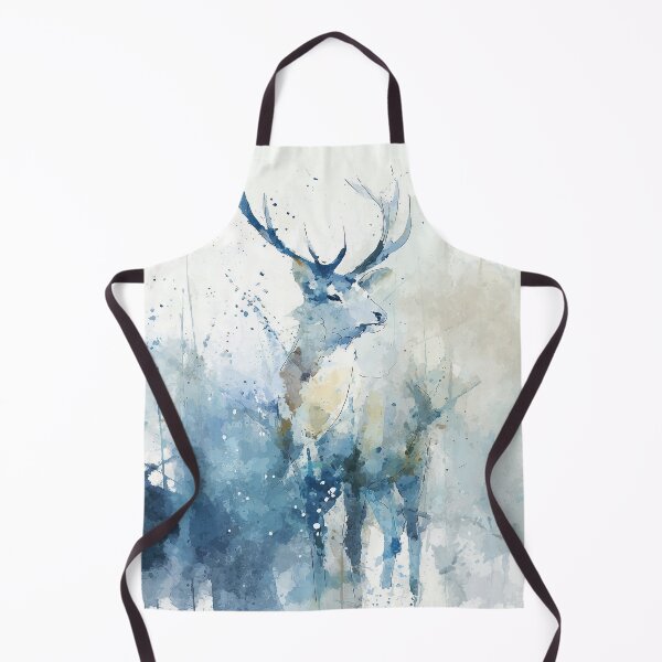 Item preview, Watercolor Stag Painting in Winter Fog Blue Grey Misty Forest Deer Art designed and sold by solynneart.