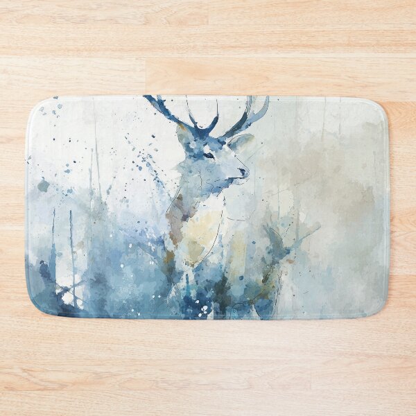 Item preview, Watercolor Stag Painting in Winter Fog Blue Grey Misty Forest Deer Art designed and sold by solynneart.