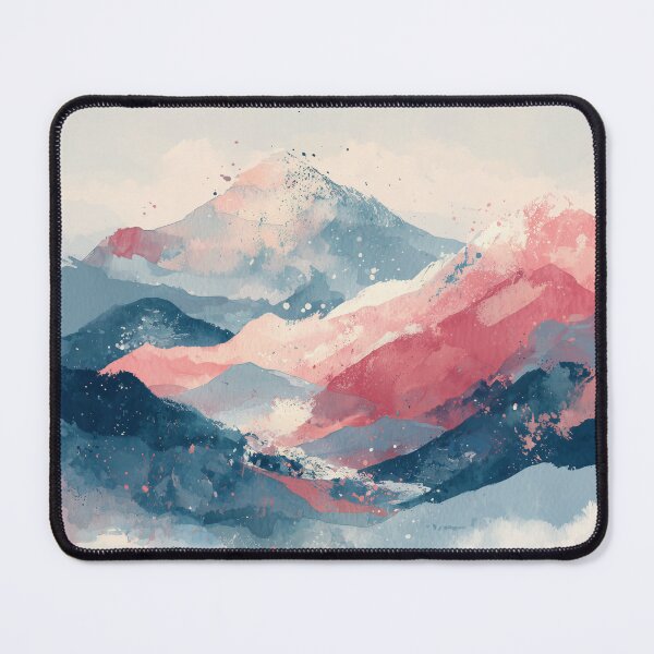 Item preview, Abstract Mountain Landscape Indigo Blue and Coral Pink Layered Peaks Art designed and sold by solynneart.