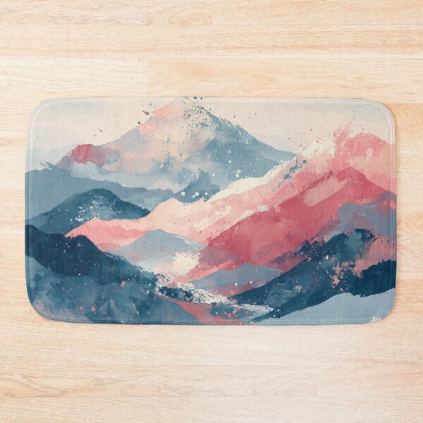 Item preview, Abstract Mountain Landscape Indigo Blue and Coral Pink Layered Peaks Art designed and sold by solynneart.