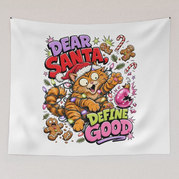 Item preview, Dear Santa Define Good Funny Christmas Cat Graphic Tee designed and sold by Design Vibras.